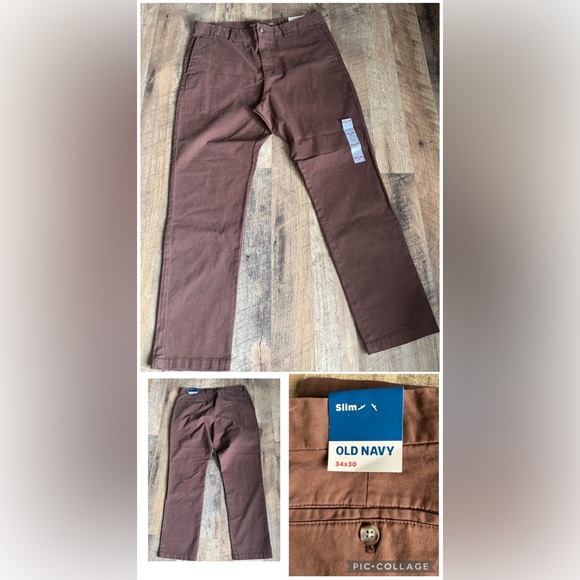 NWT Old Navy Men's Slim Fit Brown Chinos 34x30 - Picture 1 of 1